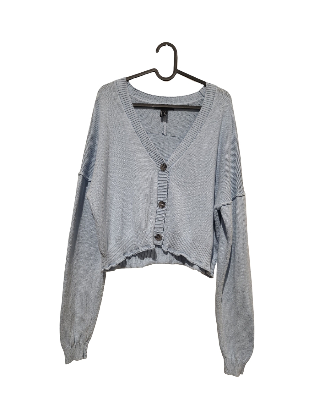 Forever 21 Light Blue Cropped V-Neck Button Cardigan